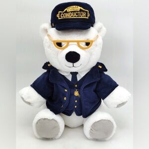 NWT Polar Express Conductor Bear Plush - White & Navy Toy